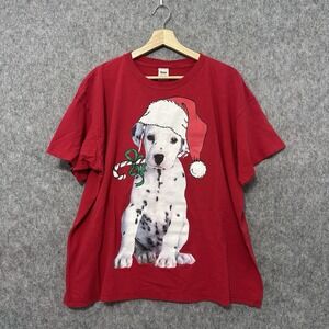 Vintage Dalmatian Puppy Christmas T-Shirt Santa Hat Red Sun Sportswear XL Single